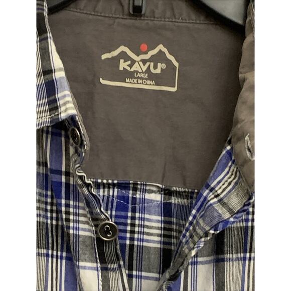 Kavu Mens Plaid Shirts Large 2 Shirts Lot Bundle Short Sleeve Yellow Blue - Picture 6 of 7